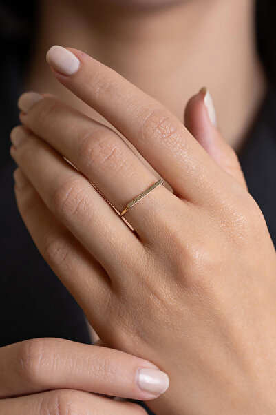 Bayar Gold 14 Ayar Altın Minimal İnce Çizgi Yüzük