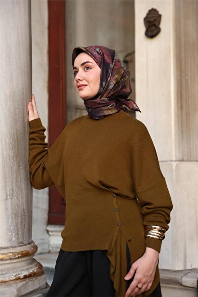 Silk Home Twill Silk Scarf Brown Floral Pattern 90X90