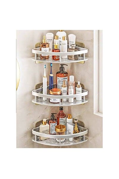 NKX رف حمام مثلثي عريض بثلاث طبقات - تخزين مثبت على الحائط بدون ثقب للمرحاض و...