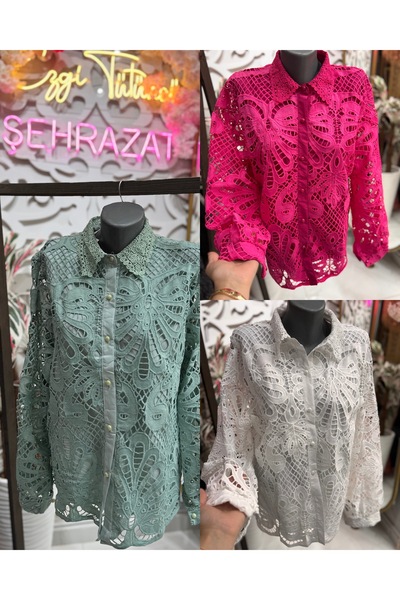ŞEHRAZAT BUTİK Guipure Collar Design Shirt