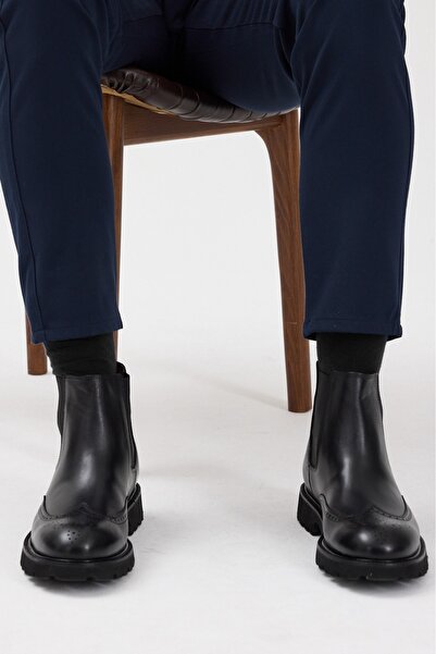 Terziayhan Μαύρες δερμάτινες μπότες χωρίς κορδόνια