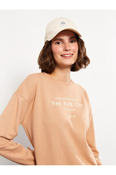 LC Waikiki LCW Vision Brown guler rotund cu imprimeu Hanorac cu mânecă lungă pentru femei tricou