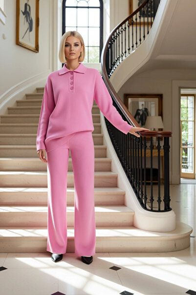 BENERLY Women's Bottom Top Polo Neck Corded Fabric Knitwear Sweater Wide Leg ...