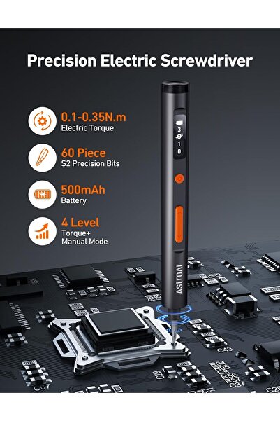 AstroAI ES60 3.7V Mini Electric Screwdriver, 63-in-1 Cordless Set with 60 Magnetic Bits