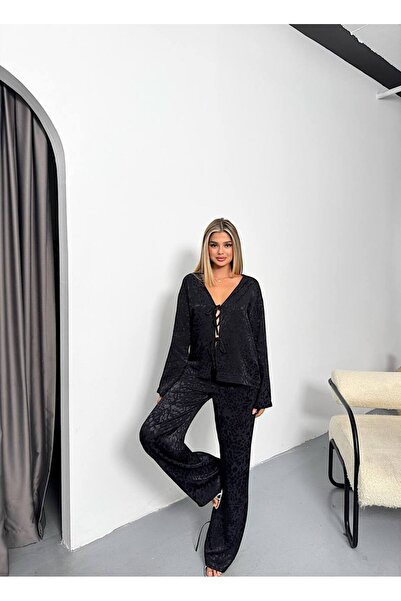 KECHİ WOMAN طقم ساتان منقوش بنمط الفهد مع أربطة