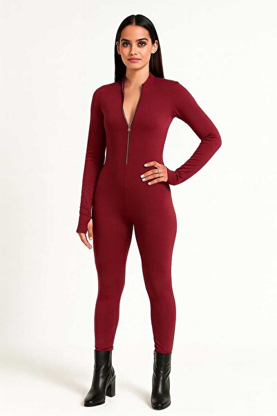 Maison La Femme Μπορντό χρυσό φόρμα με φερμουάρ που ταιριάζει στο σώμα