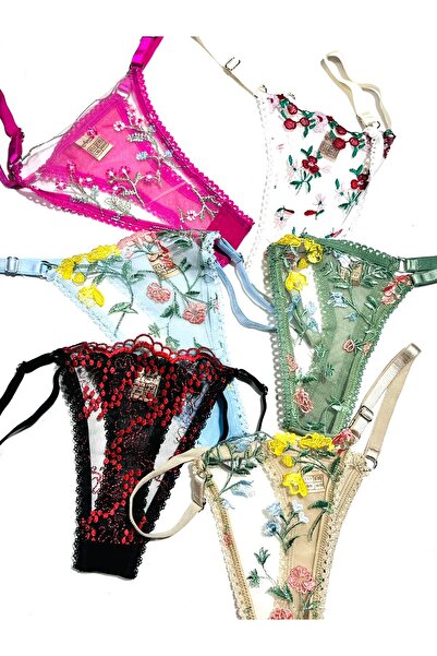 mendoza store Σετ 6 ρυθμιζόμενων εσώρουχων με δαντέλα και λουλούδια