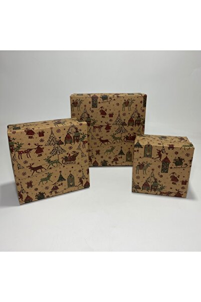 ARDIÇ 3 Adet Yılbaşı Temalı Dekoratif Hediye Kutusu - Hediye Kutusu Seti