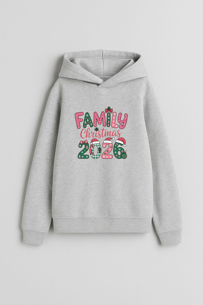 MODA 2026 New Year Santa Claus Christmas Printed Gray Hooded Sweatshirt