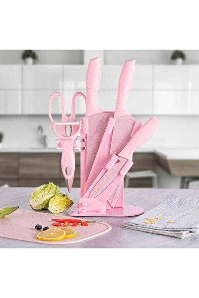 BLOOMING TIME 7-Piece Wheat Straw Kitchen Knife Set, Various Styles To Meet Various Needs, Pink