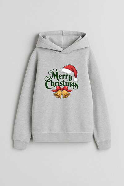 MODA 2026 New Year Santa Claus Christmas Printed Gray Hooded Sweatshirt