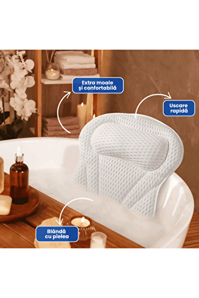 OferteTop Relaxing Bathtub Pillow with Head and Back Support, Stable Fixation with Suction Cups