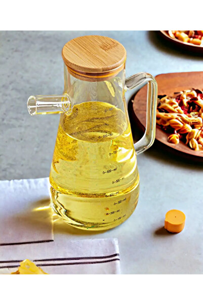Flash Bazaar Glass Oil Pot with Bamboo Lid Vacuum Borosilicate Glass Vinegar Bottle Olive Oil Bottle Oil Dispenser 900ml