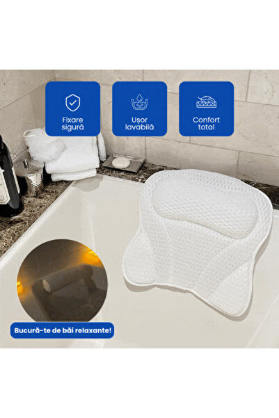 OferteTop Relaxing Bathtub Pillow with Head and Back Support, Stable Fixation with Suction Cups