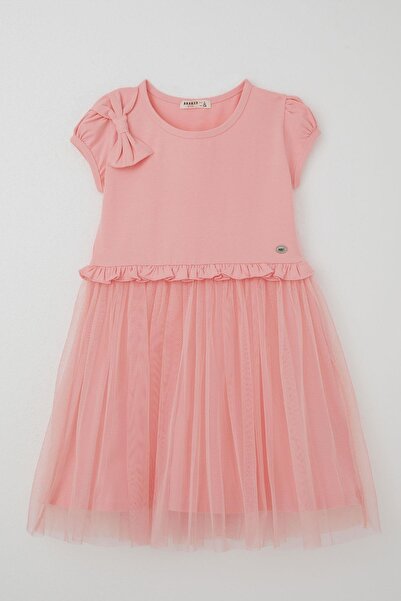 Breeze Φόρεμα για κορίτσια με βολάν στη μέση και λεπτομέρεια με φιόγκο στον ώμο, ηλικία 4-8 ετών, ροζ