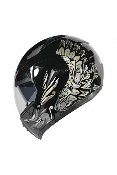 OEM ÇENE AÇILIR VİZÖRLÜ KASK [MD-808] [SİYAH - GOLD]