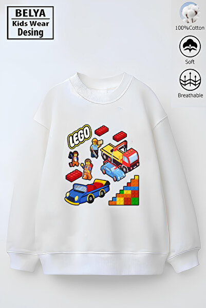 Belya Kids Wear Trend Children's Model Full Mold oversized Lego Design 3 Νήματα Βαμβακερό ύφασμα από βαμβάκι