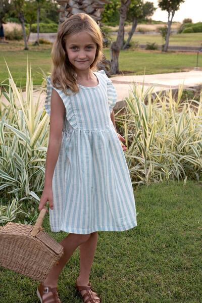 Breeze Girl's Dress with Button Detail on the Back and Ruffled Sleeves, Ages 3-8, Ecru