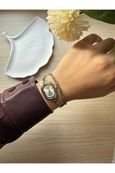 rubsey Minimal Metal Cord Vintage Women's Wristwatch Silver