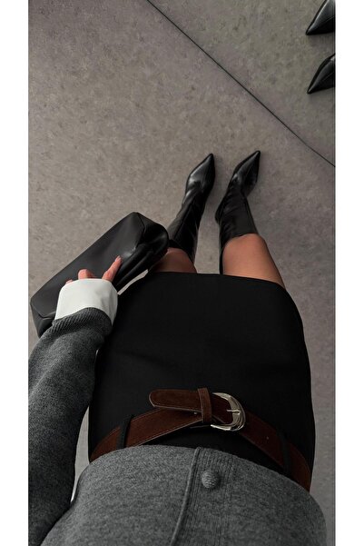 HAZELANNA Black Skirt with Suede Belt