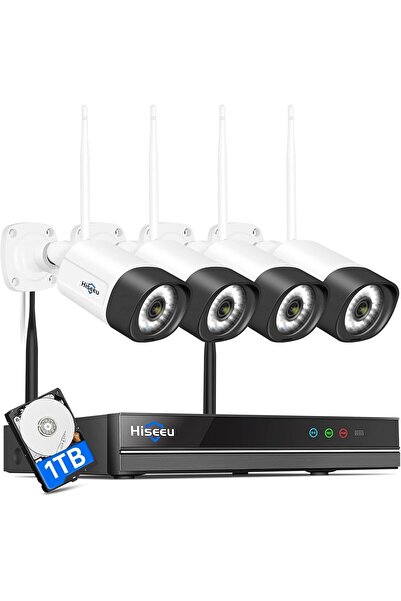 Hiseeu 2.5K 5MP WiFi Security Camera System Outdoor, 4PCS Bullet, 16CH NVR, 1TB HDD