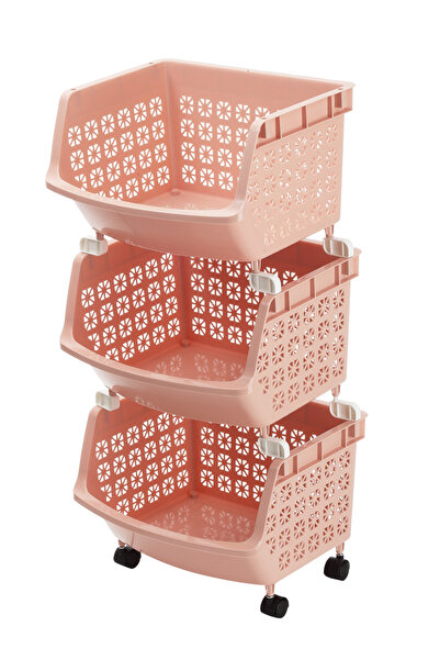 Lawazim رف تخزين بثلاث طبقات باللون الوردي - منظم متعدد الأغراض قابل للتكديس ...