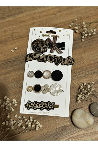 ARH VERKAUF Leopar Desenli 5’li Kadın Toka Seti – Şık ve Trend Saç Tokaları