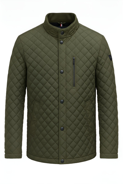 CIVILTIPOLO Men's Quilted Regular Fit Inner Fur Pocket Zippered Water Repellent Basic Casual Style Coat