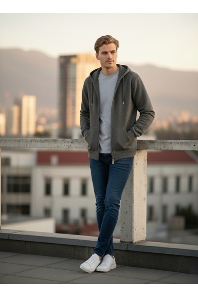 MELLORENZO سويت شيرت رجالي بغطاء للرأس وسحاب