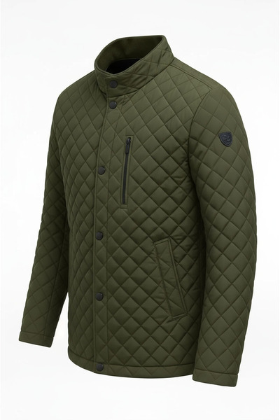 CIVILTIPOLO Men's Quilted Regular Fit Inner Fur Pocket Zippered Water Repellent Basic Casual Style Coat