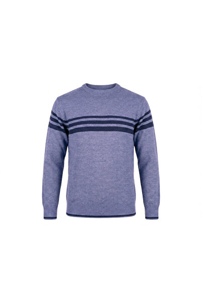 RYM Men's Crew Neck Striped Pattern Knitted Sweater