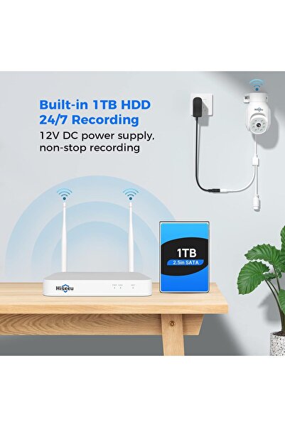 Generic Hiseeu 5MP Wireless PTZ Security Camera System with 1TB NVR (10CH, IP66, 4K, 2-Way Audio)