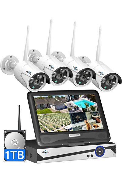 Generic Hiseeu 10CH Expandable Wireless Security Camera System - 10in Monitor, 4×5MP Cameras, 1TB HDD