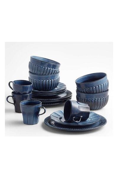 Crate & Barrel Cove Glazed Indigo Blue 16 Parça Yemek Takımı
