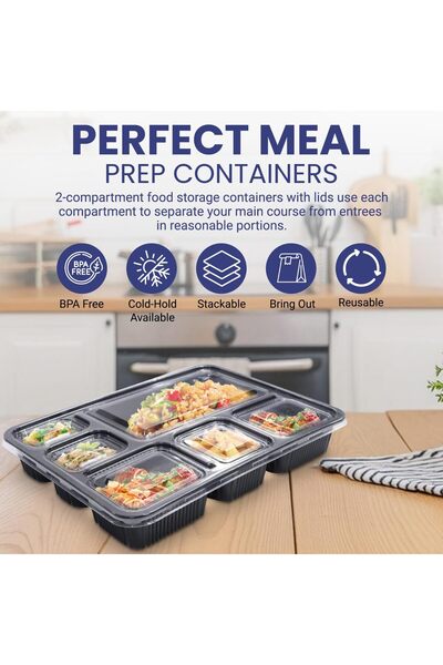 SNH Packing 12 Pieces Disposable Microwave Container Rectangular - 6 Compartment
