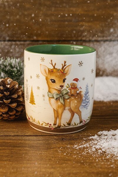 uğurlu dükkan Green ornamented deer mug with handle