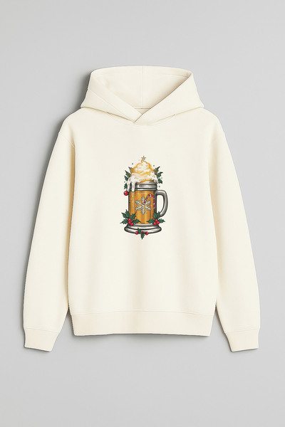 MODA Bere Beer Anul Nou Moș Crăciun Crăciun cu imprimeu Hanorac ecru tricou