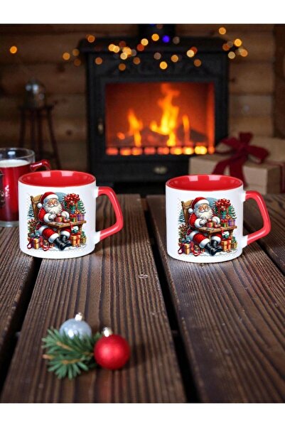 LADİJİTAL BASKI ÇÖZÜMLERİ 2 Kişilik Kırmızı Yeniyıl Fincanı Noel