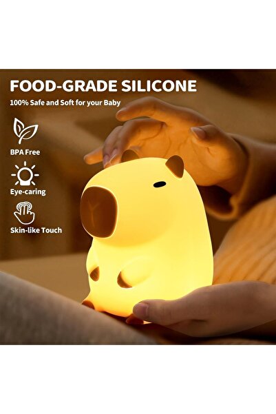 ZHTMFYZ Capybara Night Light - LED Silicone Squishy Animal Lamp, Dimmable Rechargeable Touch Nightlight