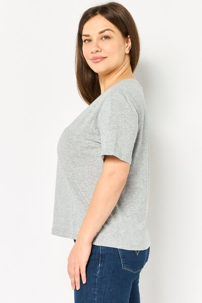 Brave Soul Women V-Neck Short Sleeve Heather T-Shirt, Grey