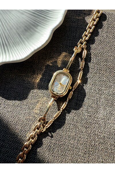 rubsey Retro Minimal Metal Cord Vintage Women's Wristwatch Gold