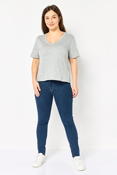 Brave Soul Women V-Neck Short Sleeve Heather T-Shirt, Grey