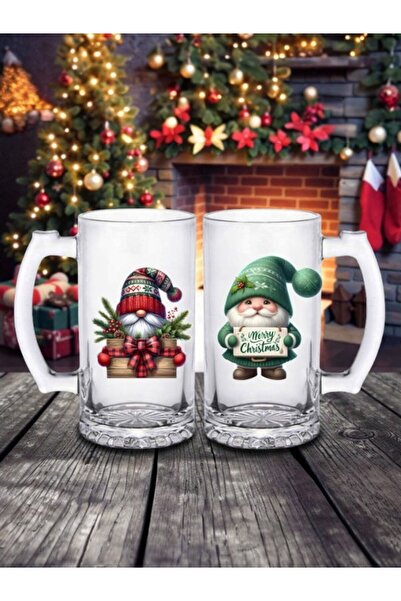 LADİJİTAL BASKI ÇÖZÜMLERİ Yeniyıla Özel Baskılı Şeffaf Bira Bardağı yılbaşı noel 2Kişilik