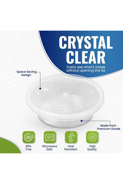 SNH Packing 12-Pack Clear Round 225cc Microwave-Safe Plastic Food Containers with Lids