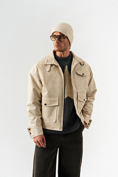 go gang own Δερμάτινο παλτό με φερμουάρ και λεπτομέρεια τσέπης Flarepoint