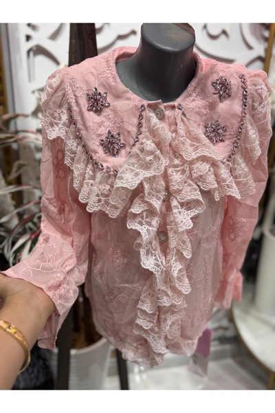 ŞEHRAZAT BUTİK Stylish Design Shirt with Collar Stone Detail