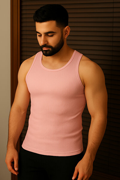 beuivo Men's Powder Corded Fabric Halter Neck Stretch Fabric Athlete Tank Top