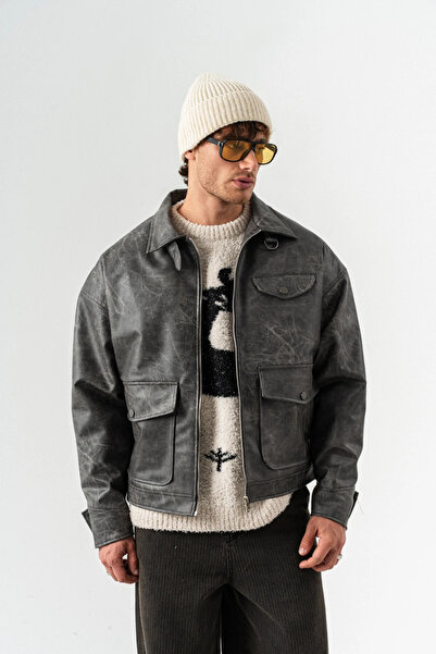 go gang own Δερμάτινο παλτό με φερμουάρ και λεπτομέρεια τσέπης Flarepoint