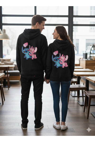 LiyAdaCo Combinație unisex pentru cuplu de iubitori Stitch și Angel cu imprimeu Friends Sırt cu imprimeu Swea tricou