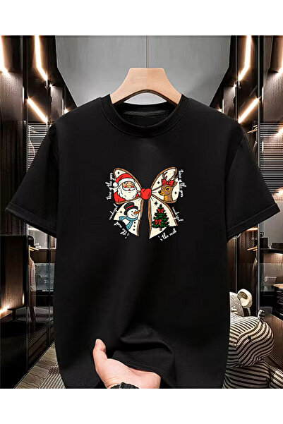 BG BASKI ATÖLYESİ Yeni Yıl Temalı Merry Christmas 2026 Kurdele Baskılı Unisex Basic Bisiklet Yaka Tişört